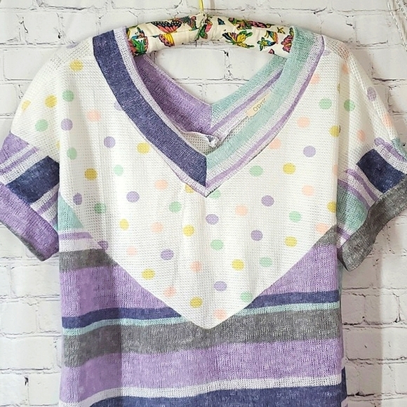Oddi USA Made Knit Lavender Lilac Purple Polka Dot Funky Fun Oversized Top Sz M - Picture 4 of 12